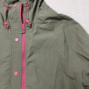 LIV Outdoor Jacket Womens L Green WF31135 Hooded Windbreaker Pink Trim Utility